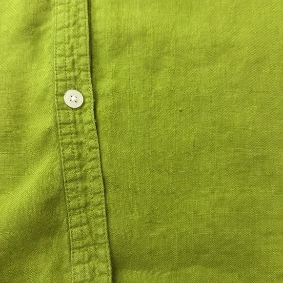 Vintage Talbots Linen Mandarin Collar Button Down Blouse Shirt | Green Leaf | L - Picture 7 of 10